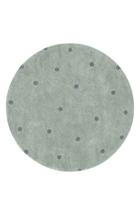 A washable round rug crafted from soft, high-density cotton features an eye-stimulating dot pattern and provides a comfy place for your child to play. 4' 7" rug diameter 7.6 lb. 97% cotton, 3% other fibers Machine wash, tumble dry Imported Lorena Canals Rugs, Kids Area Rugs, Play Rug, Lorena Canals, Blue Sage, Blue Dots, Beautiful Color Combinations, Polka Dot Design, Washable Rug