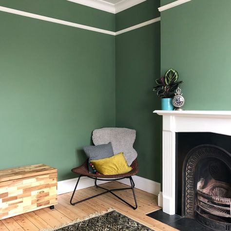 Calke Green Farrow And Ball, Calke Green Farrow And Ball Living Room, Small Room Colors, Lounge Colours, Calke Green, Kitchen Eclectic, Snug Ideas, Farrow And Ball Living Room, Green Walls Living Room