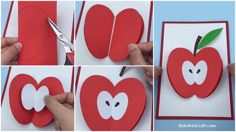 How to Make 3D Apple Paper Card - Step by Step Instructions 3d Apple Basket Craft, 3d Paper Apple Craft, Apple Contact Paper Craft, Torn Paper Apple Craft, Listening To People, Apple Cards, Apple Paper, Apple Card, Paper Apple