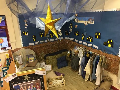 Nativity role play area EYFS                                                                                                                                                                                 More Nativity Display Ideas, Role Play Areas Eyfs, Role Play Ideas, Nativity Display, Nativity Ideas, Nativity Play, Winter Theme Preschool, Role Play Areas, Dramatic Play Area