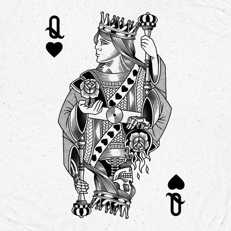 Queen Of Spades Card Tattoo, Queen Playing Card Tattoo, Queen Of Hearts Card Tattoo, King Of Spades Tattoo, Queen Card Tattoo, March Tattoo, King Of Hearts Tattoo, Playing Card Tattoo, Montreal Tattoo