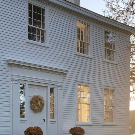 C A T H E R I N E on Instagram: "Back from our walk. ✨" Front Door On Left Side Of House, Front Door No Porch, Colonial House Front Door, Hometown Design, Dutch Colonial Exterior, Weatherboard Exterior, Colonial Windows, House Fever, Colonial Door