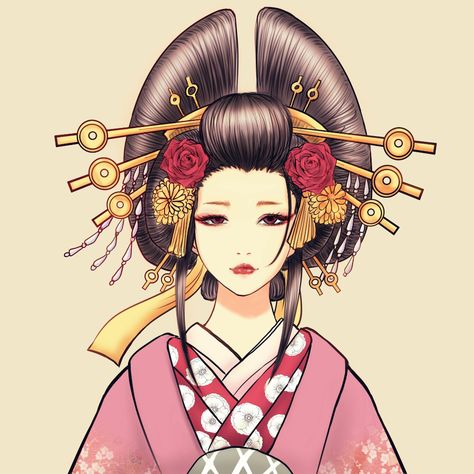 ArtStation - Japanese girl in kimono, Kotchi Yuuki Oiran Hairstyle, Oiran Anime, Oiran Kimono, Japanese Crown, Japan Ad, Japanese Traditional Clothing, Japan Woman, Japanese Geisha, Japan Culture