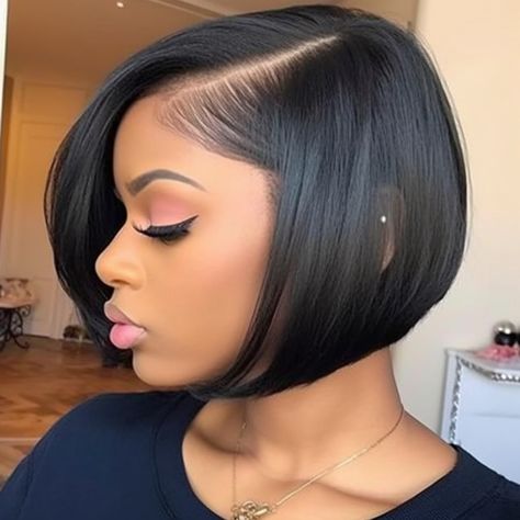 Asymmetrical Bob Hairstyles Weave Bob Hairstyles, Short Weave Hairstyles, Quick Weave Hairstyles, Short Human Hair Wigs, Hair Cute, Women Ideas, Short Straight Hair, Quick Weave, Short Black Hairstyles