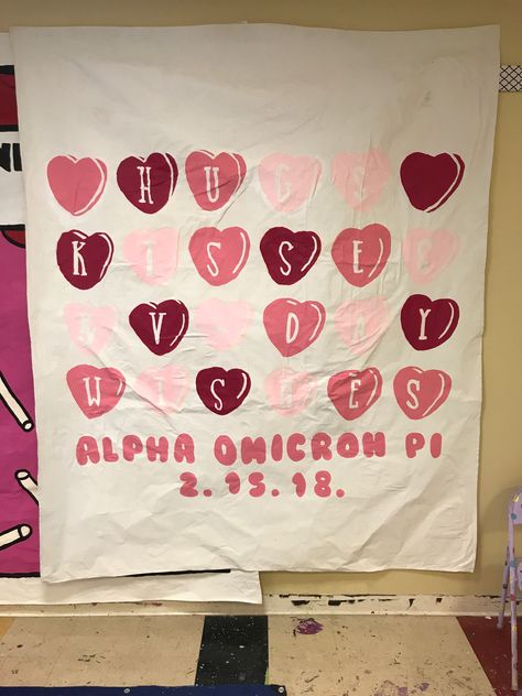 AOII | University of Arkansas | Valentine’s Day Function 2018 Valentine’s Day Sorority Banner, Crush Party Sorority, Valentines Date Party Sorority, Sorority Banner Ideas, Sorority Party Themes, Valentine Social, Sorority Activities, Sorority Social Themes, Sisterhood Ideas