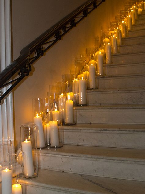 Candle Entryway Wedding, Candles On Stairs Wedding, Candles On Staircase, Candles Stairs, Staircase Candles, Candles On Stairs, Candle Staircase, Candle Stairs, Candle Isle