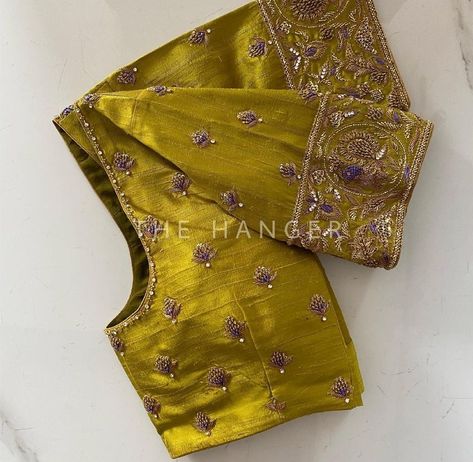 Buties Work Blouse, Yellow Maggam Work Blouses, Green Blouse Designs, Handwork Blouse, Blouse Simple, Silk Saree Blouse Designs Patterns, Wedding Edit, Netted Blouse Designs, Blouse Works