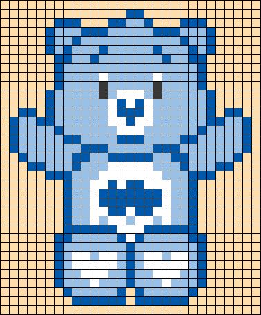 Blue Alpha Pattern, Pixel Beads Pattern, Pixel Art Pattern Easy Cute Simple, Pixel Art Pattern Cute, Care Bear Pixel Art, Care Bear Perler Beads, Pixel Art Stitch, Blue Pixel Art, Pixel Art Crochet