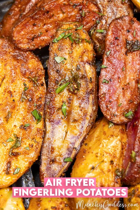 Finger Potatoes, Fingerling Potatoes Recipes, Brown Sugar Chicken, Air Fryer Baked Potato, Sweet Potato Slices, Bacon Potato, Root Veggies, Fingerling Potatoes, Air Fryer Chicken