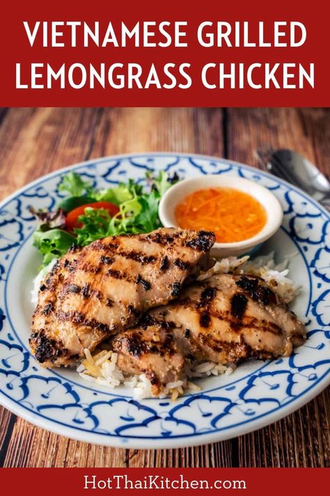 Easy and versatile vietnamese grilled lemongrass chicken. Perfect for meal prep, perfect for weeknight. Kid friendly and gluten free. Grilled Lemongrass Chicken, Vietnamese Lemongrass Chicken, Lemongrass Chicken Recipe, Hot Thai Kitchen, Gluten Free Dairy Free Dinner, Dumpling Sauce, Vietnamese Foods, Lemongrass Chicken, Asian Recipe