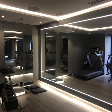 Home Gym Design Luxury, Modern Home Gym, Home Gym Mirrors, Luxury Home Gym, Dream Home Gym, Gym Design Interior, Luxury Gym, Workout Room Home, Basement Gym