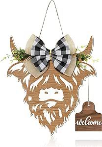 Cow Head Door Wreath Sign Ratten Style Cow Head Wall Decor Boho Nursery Wall Decor Cow Decor Farmhouse Wooden Cow Gifts, 13.4 x 11 Inch (highland Cow) (Cow) Amazon Associate Porch Farmhouse Decor, Highland Cow Decor, Cow Door Hanger, Cow Wall Decor, Cow Kitchen Decor, Highland Cow Gifts, Cow Decor, Cow Gifts, Cow Head