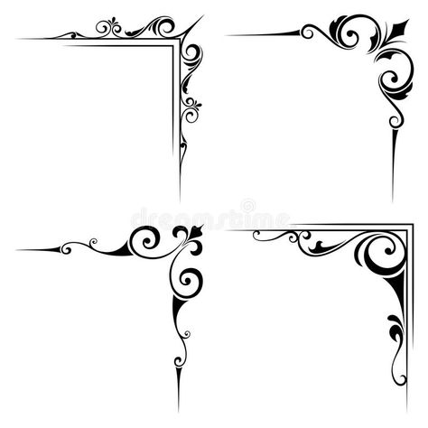 Calligraphic decorative black corner elements. Vector illustration. Vector set o #Sponsored , #Affiliate, #affiliate, #decorative, #corner, #illustration, #black Border Corner Design, Corner Pattern, Wedding Booklet, Decorative Corner, Frame Border Design, Black And White Art Drawing, Corner Decor, Frame Border, Corner Design