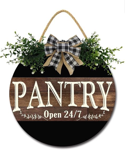 Amazon.com: SLIYIYoo Pantry Sign Front Door Porch Decorations, Round Rustic Wood Hanging Sign for Farmhouse Porch Outdoor Home Holiday Front Door Sign Decor : Home & Kitchen Burlap Wreaths For Front Door, Round Wood Signs, Holiday Front Door, Pantry Sign, Porch Outdoor, Door Room, Porch Decorations, Burlap Wreaths, Front Door Sign