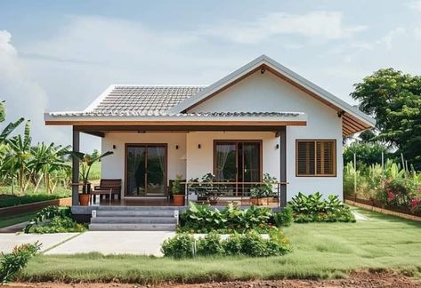 Small Village House Design, Simple Bungalow House Designs, Small House Design Philippines, Small House Design Architecture, Corner Summer House, Desain Pantry, Small House Layout, Small House Design Exterior, A Frame House Plans