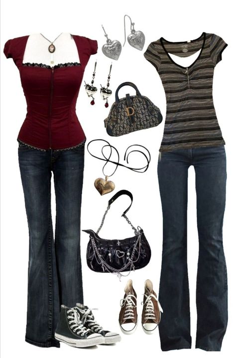 Cute Outfits With Red Converse, Dresses 2000s Style, Red And Black Y2k Outfits, Femcel Aesthetic Outfits, 2010 Style Outfit, Twighlight Aesthetic Outfits, Harry Potter Core Outfits, Class Of 09 Outfits, Outfits For Insecure People