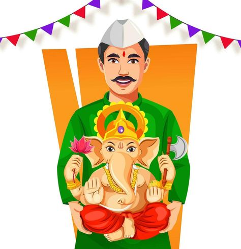 Vector of man holding Lord Ganesha statue on the celebration of Ganesh chaturthi Lord Ganesha Statue, Happy Onam, Ganesha Statue, Cartoon Background, Ganesh Chaturthi, Cityscape Photos, Logo Banners, Lord Ganesha, Nature Backgrounds