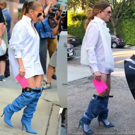 Look Very CAREFULLY   Who Did It Better ? @jlo or @tommylenk  literally cracked us Up !!!!   #pants #falling #down #joke #bytommnylenk #on #jlo #hollywood #style #trend #versace #cool #jenniferlopez #new #update #video #bloggerartist Funny Celebrity Memes, Superstar Outfit, Celebrity Memes, Fashion Fails, Denim Boots, Fashion Fail, Memes Humor, Fashion Mistakes, Style Mistakes