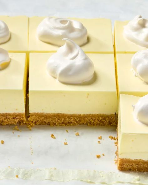 No-Bake Lemon Fluff Bars Recipe (Just 6 Ingredients) | The Kitchn Lemon Bars No Bake, Lemon No Bake Cheesecake, No Bake Lemon Cheesecake Bars, Lemon Meringue Bars, Lemon Fluff, Candy Cookies Recipes, No Bake Lemon, No Bake Lemon Cheesecake, Lemon Cheesecake Bars