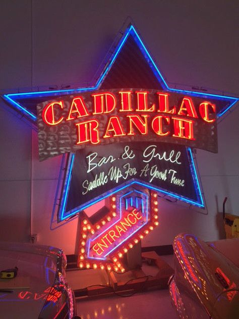 Huge, One of a Kind Cadillac Ranch Neon Sign - Double Sided - Cost $45K New!!! Cadillac Ranch, 1959 Cadillac, Mall Of America, Cadillac Eldorado, Street Signs, Building Toys, Good Time, Neon Sign, Vintage Signs