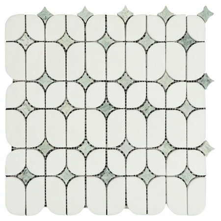 Thassos White with Ming Green Dot Marble Wall & Floor Mosaic Tiles Size: 12.5'' W X 12.5'' L. Floor Mosaic, Sheets Bed, Mosaic Floor Tile, Home On The Range, Texture Mapping, Marble Wall, Green Dot, Green Marble, Water Jet