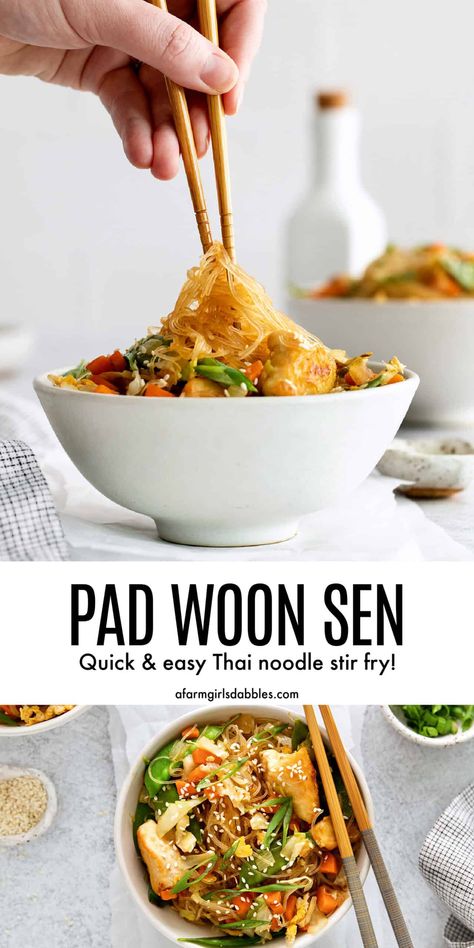 Bean Thread Noodles Recipes, Pad Woon Sen Recipe, Pad Woon Sen, Stir Fry Glass Noodles, Glass Noodles Recipe, Mix Vegetable Recipe, Soy Glaze, Thai Stir Fry, Asian Noodle Dishes