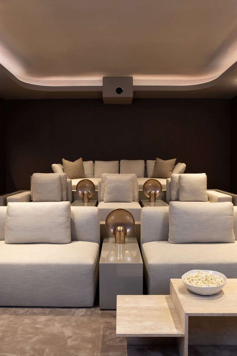 Movie Rooms, Art Curation, Movie Theater Rooms, Hamptons Modern, Home Theater Room Design, Beautiful Modern Homes, Theater Room Design, Custom Millwork, Home Cinema Room