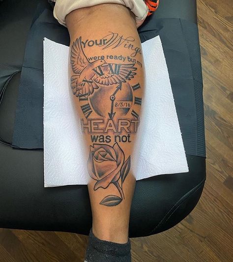 Rip Tattoos Sleeve, Rip Tattoos For Women, Grandma Tattoo For Men, Rip Tattoos For Grandma, Rip Tattoo Ideas, Black Men Tattoos Ideas Arm, Men Tattoos Ideas, Calf Sleeve Tattoo, Arm Tattoos Black