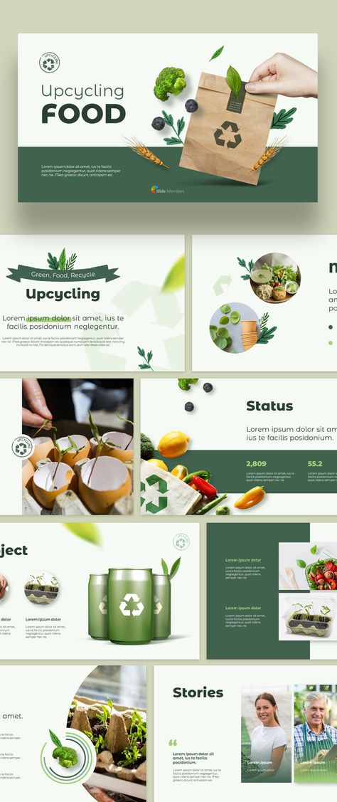 Food Pitch Deck, Pitch Deck Presentation Design, Green Presentation Background, Food Presentation Design, Green Ppt Template, Vegetable Presentation, Food Proposal, Graphic Design Layout Inspiration, Sustainable Presentation