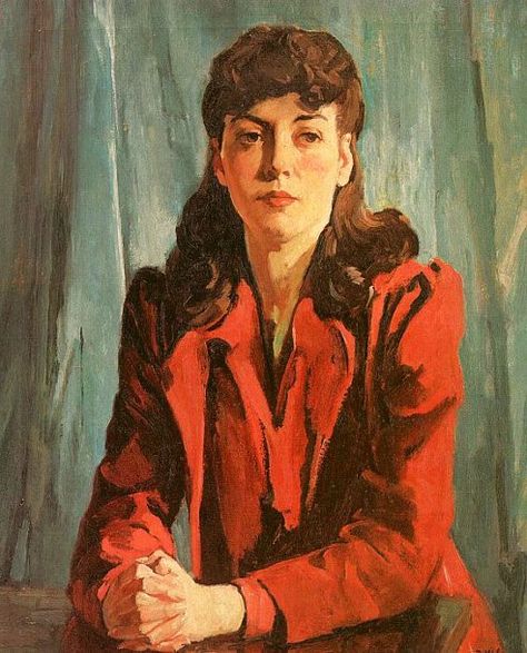 The Red Coat - Bessie Wessel American Gallery, Red Painting, Expressionist Art, American Painting, Painting People, Canadian Art, Female Portraits, Red Coat, American Artists