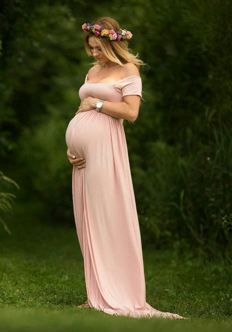 Maternity Baby Shower Outfit, Pink Maternity Gown, Fitted Maternity Gown, Maternity Photo Props, Maternity Dresses For Baby Shower, Floral Maternity Dresses, Shower Outfits, Baby Shower Outfit, Maternity Photography Poses