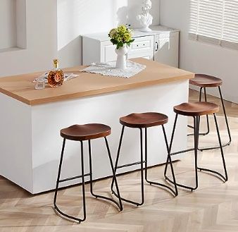 Rustic Backless Counter Height Stools. Walnut and Black Industrial Counter Stools, Industrial Counter, Saddle Seat Bar Stool, Chairs For Kitchen Island, Blue Kitchen Designs, Brown Bar Stools, Counter Chair, Backless Stools, Stools For Kitchen Island