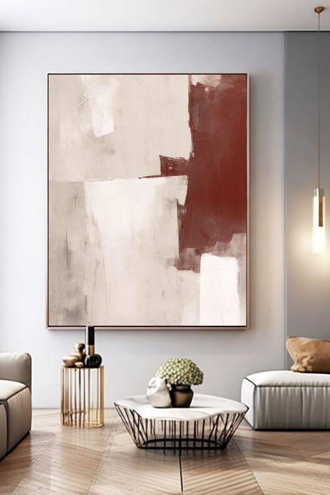 Minimalist abstract painting with beige and brown colors, featuring bold brush strokes and geometric shapes on canvas Abstract Art Neutral Colors, Art Neutral Colors, Townhome Decor, Townhome Decorating, Abstract Art Neutral, Work Office Decor, Brown Painting, Artwork Decor, Art Walls