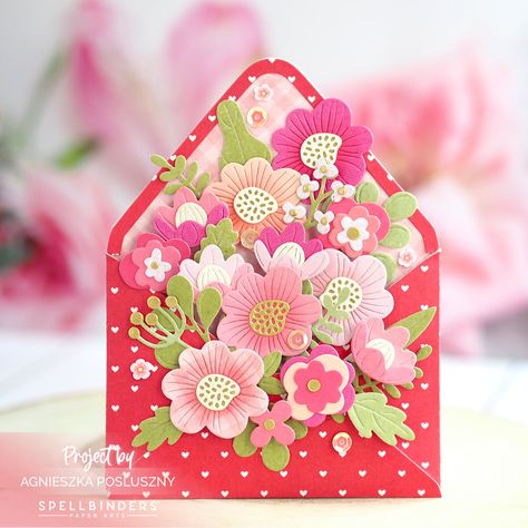 Valentine Papercraft Ideas, Envelope Cards Tutorial, Envelope Of Wonder, Spellbinders Envelope Of Wonder, Envelope Box Card, Be Bold Blooms, Wreath Cards, Spellbinders Dies, The Greetery