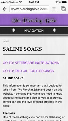 How to do a saline soak for your piercing Diy Saline Solution, Saline Solution For Piercings, Emu Oil, Saline Solution, Appointments Available, Health And Beauty Tips, Body Mods, Helpful Hints, Beauty Tips