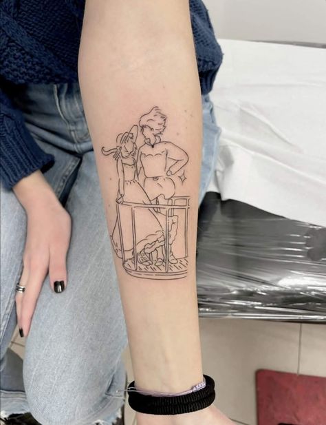 Howl And Sophie Tattoo, Gibson Tattoo, Howl's Moving Castle Tattoo, Studio Ghibli Tattoo, Castle Tattoo, Ghibli Tattoo, Howl And Sophie, Sick Tattoo, Tattoo Templates