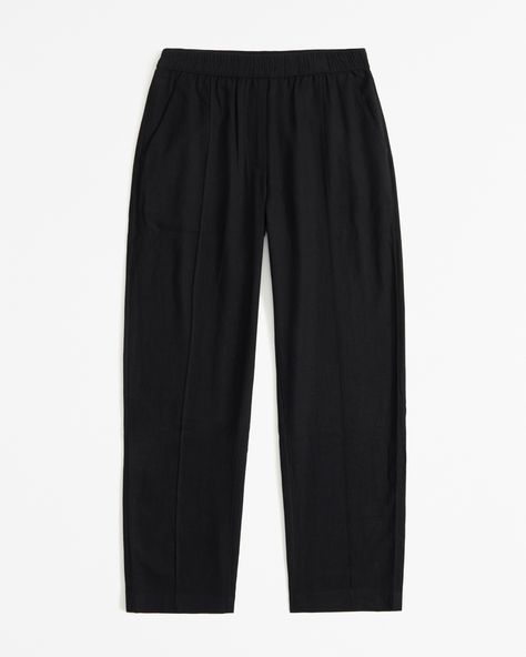 Women's Straight Linen-Blend Pull-On Pant | Women's Bottoms | Abercrombie.com Stretch Linen Bottoms For Workwear, Stretch Linen Tapered Leg Pants, Black Tapered Leg Pants For Daywear, Black Tapered Leg Bottoms For Daywear, Black Relaxed Fit Effortless Bottoms, Black Straight Leg Bottoms For Daywear, Stretch Linen Pants With Elastic Waistband, Linen Pants With Straight Hem For Daywear, Black Effortless Bottoms With Relaxed Fit