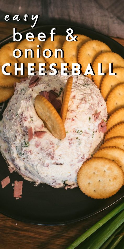 Need a last minute game day recipe? This simple appetizer is sure to be a crowd pleaser and only has four simple ingredients. Make this delicious easy beef and onion cheeseball out of just cream cheese, onion, beef and a little accent or salt (I use salt). It tastes like it took all day, but it only takes minutes to put together! Beef And Onion Cheeseball, Beef And Cream Cheese Recipes, Beef Cheeseball, Beef Cheese Ball, Cream Cheese Balls Recipe, Onion Soup Mix Recipe, Cream Cheese Spread Recipes, Cream Cheese Corn, Cream Cheese Ball