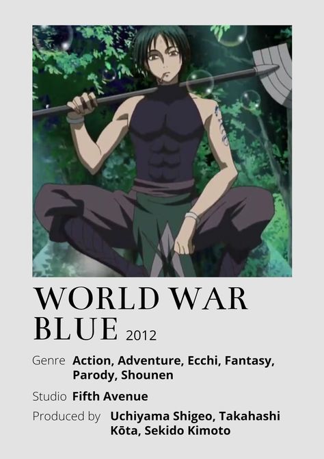 World War Blue Anime Minimalist poster 😊 Information taken from myanimelist.net and wikipedia.org Poster Information, Anime Minimalist Poster, Anime Websites, Anime Suggestions, Good Anime Series, Animes To Watch, Anime Printables, Good Anime To Watch, Anime Watch