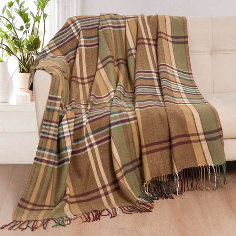 PRICES MAY VARY. SOFT & LIGHTWEIGHT: The plaid blanket feels as soft as wool thanks to the selected material; But the quality acrylic fabric endows the blanket with better warmth, stretchability and air-permeability. CLASSIC DESIGN: A classic hues matching of dusty pumpkin orange gives the buffalo check blanket a chic and attractive look. The twisted macrame edge add a sense of vintage and farmhouse finish to your space. VERSITILE & PORTABLE: The lightweight throw blanket can serve as an outdoor Bedroom Throw Blanket, Fringe Blanket, Vintage Fall Decor, Sofa Outdoor, Decorative Tassels, Fall Blanket, Plaid Throw Blanket, Blanket For Couch, Plaid Throw