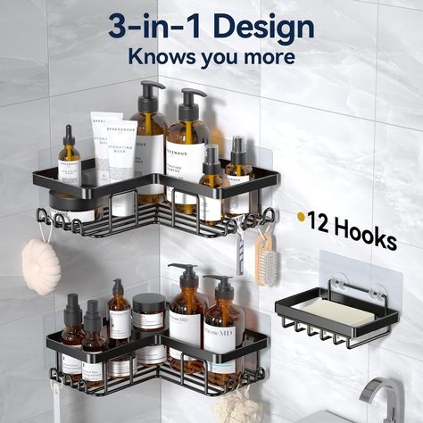 Stainless Steel
🚿Space-Saving L-Shaped Design: This “L” Shape of the corner shower caddy is designed for making full use of corner space. With the large-area adhesive, the capacity of the corner shower caddy is up to 40 lbs, which is equal to 19 bottles of 34oz shampoo/shower gel/body lotion weight. Note: This shower caddy fits 90 degrees wall corner, not suitable for rounded or curved corner space. Bathroom Shower Organization, Corner Shower Caddy, Shower Rack, Shower Organization, Wall Mount Rack, Retail Shelving, Steel Bathroom, Stainless Steel Bathroom, Shower Shelves