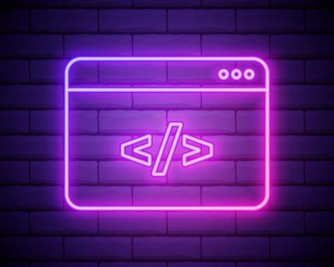 Coding neon icon 1024 X 576, Aesthetic Retro, Retro Vibe, Vector Art, Vector Free, Neon Signs, Neon, For Free, Clip Art