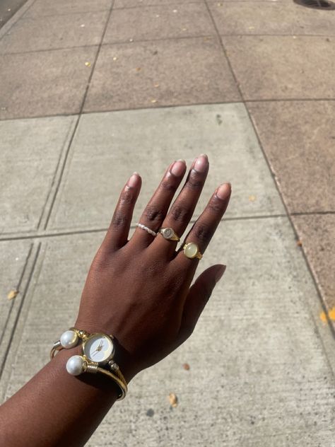 vintage jewelry; gold jewelry; jewelry stacks; jewelry ideas; jewelry inspo; inspo; accessories; stacking Every Day Ring Stack, Gold Jewelry Aesthetic Black Women, Jewelry Stack, Winter Arc, Blink Blink, Ring Stack, Stacked Jewelry, Jewelry Outfit, Gold Accessories