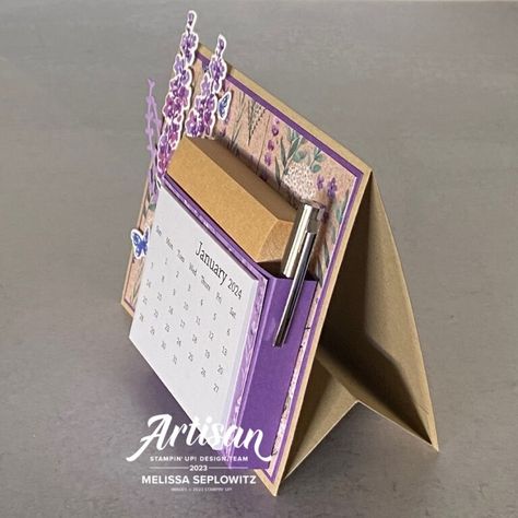 Stampin Up Easel Cards, Infinity Cards, Handmade Desk Calendar, Christmas Favors Diy, Card Calendar, Infinity Card, Lavender Stamp, Post It Holder, Handmade Desk