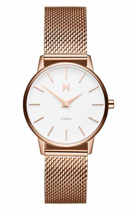 MVMT Avenue Lexington Mesh Strap Watch, 28mm Watches For Women Classy, Classic Minimalist Style, Mvmt Watches, Colorful Watches, Finds On Amazon, White Dial Watch, Watch Ideas, Diamond Watches, Big Watches