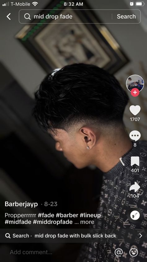 Mid Taper Fade Slick Back, Mid Drop Fade Middle Part, Drop Fade Slick Back, Mid Taper Slick Back, Low Taper Slick Back, Slick Back Taper Fade, Slick Back Taper, Lower Taper Fade, Blowout Taper Fade