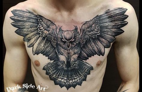 #CoolTattoos #TattooArt #InkMaster #TattooDesigns #InkedUp #TattooLovers #InkInspiration #TattooIdeas #CreativeInk #TattooStyle ဇီးကွက် Tattoo, Owl Back Tattoo, Mage Tattoo, Black Owl Tattoo, Rays Tattoo, Chest Tattoo Sketches, Owl Tattoo Chest, Traditional Owl Tattoos, Chest Tattoo Drawings