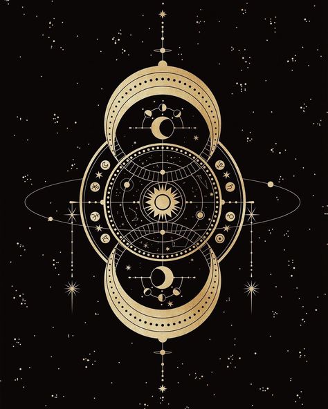 Cocorrina & Co on Instagram: “No. 23 The Astrolabe (Compass) from the Luna Aurea Oracle Deck. .  Navigation, guidance, travel, adventure. Seeking your purpose but also…” Moon Design Art, Sun Moon And Stars, Astrology Art, Oracle Deck, Celestial Art, Mystical Art, Oracle Decks, The Lion King, 판타지 아트