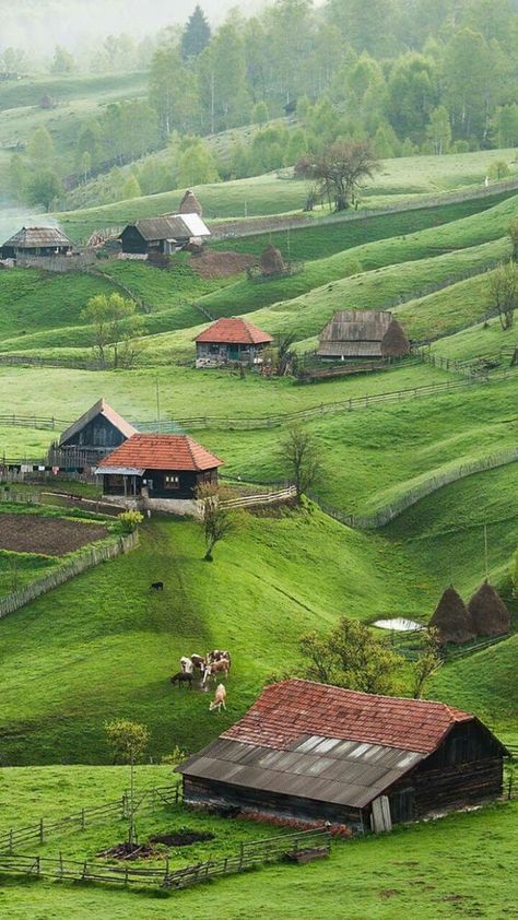 Old Farming Photos, Fantasy Farming Village, Farming Aesthetic, Sin Eater, Farming Village, Sketching Inspiration, Solar Punk, Farm Town, Countryside Village