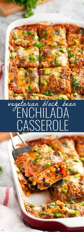 Vegetarian Black Bean Enchilada Casserole | aberdeenskitchen.com Black Bean Enchilada Casserole, Bean Enchilada Casserole, Casserole Vegetarian, Black Bean Enchiladas, Enchilada Casserole Recipes, Bean Enchiladas, Sweet Potato Recipes Casserole, Vegetarian Dish, Potatoe Casserole Recipes